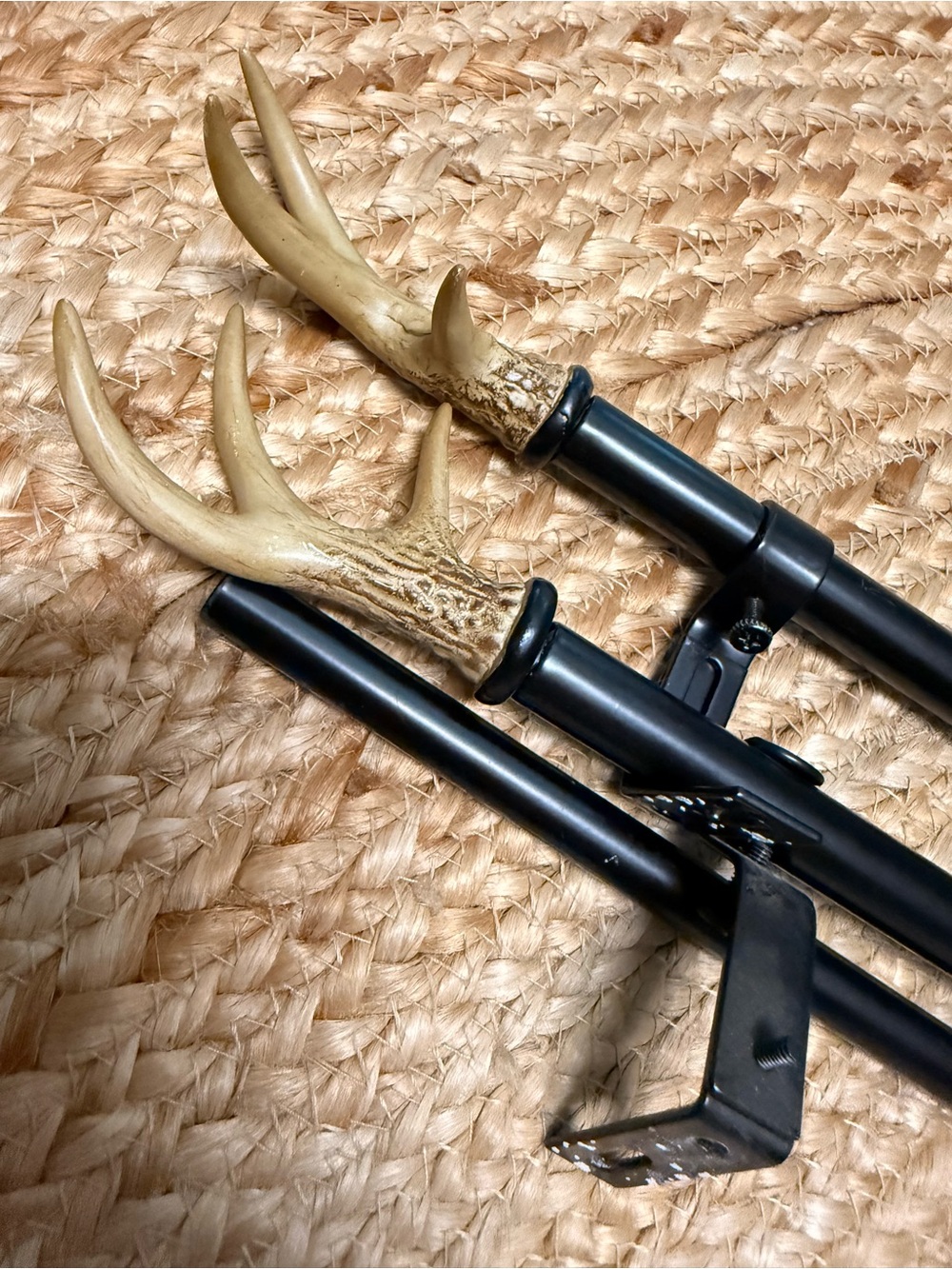 Antler Curtain Rod Brackets with Faux Antler Finials - Black and Natural